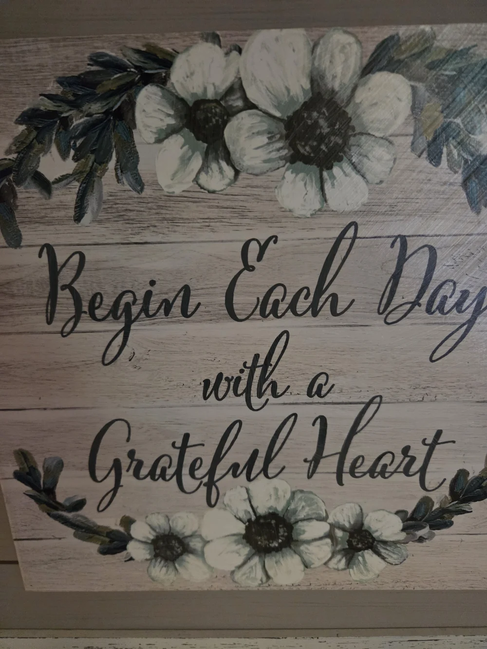 Begin Each Day With a Grateful Heart Wall Art White Floral Wall Decor Art